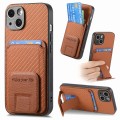 For iPhone 14 Carbon Fiber Card Bag Fold Stand Phone Case(Brown)