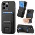 For iPhone 14 Pro Carbon Fiber Card Bag Fold Stand Phone Case(Black)
