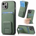 For iPhone 14 Plus Carbon Fiber Card Bag Fold Stand Phone Case(Green)