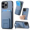 For iPhone 14 Pro Max Carbon Fiber Card Bag Fold Stand Phone Case(Blue)