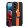 For Motorola Moto G24 Magnetic Litchi Leather Back Phone Case with Holder(Orange)