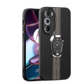 For Motorola Edge 30 Pro Magnetic Litchi Leather Back Phone Case with Holder(Black)