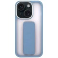 For iPhone 15 Plus Skin-Feel Plating Wrist Strap Stand Phone Case(Blue)
