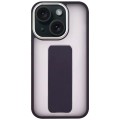 For iPhone 15 Plus Skin-Feel Plating Wrist Strap Stand Phone Case(Purple)
