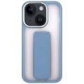 For iPhone 14 Plus Skin-Feel Plating Wrist Strap Stand Phone Case(Blue)