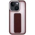 For iPhone 14 Plus Skin-Feel Plating Wrist Strap Stand Phone Case(Coffee)
