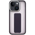 For iPhone 14 Plus Skin-Feel Plating Wrist Strap Stand Phone Case(Purple)