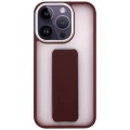 For iPhone 14 Pro Skin-Feel Plating Wrist Strap Stand Phone Case(Coffee)