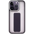 For iPhone 14 Pro Skin-Feel Plating Wrist Strap Stand Phone Case(Purple)