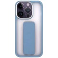 For iPhone 14 Pro Max Skin-Feel Plating Wrist Strap Stand Phone Case(Blue)