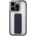 For iPhone 13 Pro Max Skin-Feel Plating Wrist Strap Stand Phone Case(Navy Blue)
