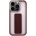 For iPhone 13 Pro Skin-Feel Plating Wrist Strap Stand Phone Case(Coffee)