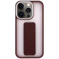 For iPhone 12 Pro Max Skin-Feel Plating Wrist Strap Stand Phone Case(Coffee)