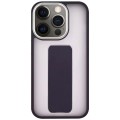 For iPhone 12 Pro Max Skin-Feel Plating Wrist Strap Stand Phone Case(Purple)