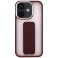 For iPhone 12 / 12 Pro Skin-Feel Plating Wrist Strap Stand Phone Case(Coffee)