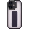 For iPhone 12 / 12 Pro Skin-Feel Plating Wrist Strap Stand Phone Case(Purple)