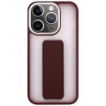 For iPhone 11 Pro Max Skin-Feel Plating Wrist Strap Stand Phone Case(Coffee)