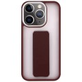 For iPhone 11 Pro Skin-Feel Plating Wrist Strap Stand Phone Case(Coffee)