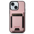 For iPhone 15 Plus Suteni H03 Litchi Leather Card Bag Stand Back Phone Case(Pink)