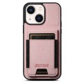 For iPhone 13 Suteni H03 Litchi Leather Card Bag Stand Back Phone Case(Pink)