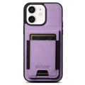 For iPhone 12 / 12 Pro Suteni H03 Litchi Leather Card Bag Stand Back Phone Case(Purple)