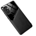 For Samsung Galaxy A14 All-inclusive Leather Organic Glass Phone Case with Metal Iron Sheet(Black)