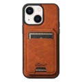 For iPhone 14 Plus Suteni H17 Litchi Texture Leather MagSafe Detachable Wallet Phone Case(Khaki)