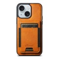 For iPhone 15 Plus Suteni H17 Oil Eax Leather MagSafe Detachable Wallet Phone Case(Khaki)