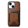 For iPhone 14 Suteni H17 Oil Eax Leather MagSafe Detachable Wallet Phone Case(Brown)