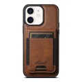 For iPhone 12  Suteni H17 Oil Eax Leather MagSafe Detachable Wallet Phone Case(Brown)