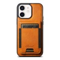 For iPhone 12  Suteni H17 Oil Eax Leather MagSafe Detachable Wallet Phone Case(Khaki)