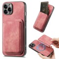 For iPhone 12 Pro Max Retro Leather Card Bag Magnetic Phone Case(Pink)