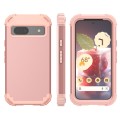 For Google Pixel 8a 3 in 1 Silicone Hybrid PC Shockproof Phone Case(Rose Gold)