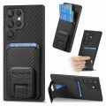For Samsung Galaxy S24 Ultra 5G Carbon Fiber Card Bag Fold Stand Phone Case(Black)