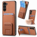 For Samsung Galaxy S24+ 5G Carbon Fiber Card Bag Fold Stand Phone Case(Brown)