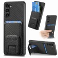 For Samsung Galaxy S22 5G Carbon Fiber Card Bag Fold Stand Phone Case(Black)