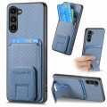 For Samsung Galaxy S21 FE 5G Carbon Fiber Card Bag Fold Stand Phone Case(Blue)