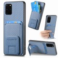 For Samsung Galaxy S20+ Carbon Fiber Card Bag Fold Stand Phone Case(Blue)
