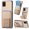 For Samsung Galaxy A21s Carbon Fiber Card Bag Fold Stand Phone Case(Khaki)