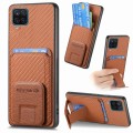 For Samsung Galaxy A22 4G Carbon Fiber Card Bag Fold Stand Phone Case(Brown)