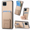 For Samsung Galaxy A22 4G Carbon Fiber Card Bag Fold Stand Phone Case(Khaki)