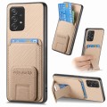 For Samsung Galaxy A52 Carbon Fiber Card Bag Fold Stand Phone Case(Khaki)