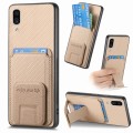 For Samsung Galaxy A30/A20/M10s Carbon Fiber Card Bag Fold Stand Phone Case(Khaki)