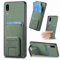 For Samsung Galaxy A30/A20/M10s Carbon Fiber Card Bag Fold Stand Phone Case(Green)
