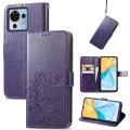 For ZTE Blade V50 Vita Four-leaf Clasp Embossed Leather Phone Case(Purple)