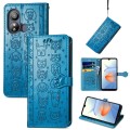 For ZTE Blade L220 Cat and Dog Embossed Leather Phone Case(Blue)