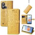 For ZTE Blade L220 Cat and Dog Embossed Leather Phone Case(Yellow)