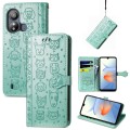 For ZTE Blade L220 Cat and Dog Embossed Leather Phone Case(Green)