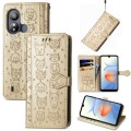 For ZTE Blade L220 Cat and Dog Embossed Leather Phone Case(Gold)