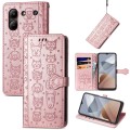 For ZTE Blade A54 Cat and Dog Embossed Leather Phone Case(Rose Gold)
